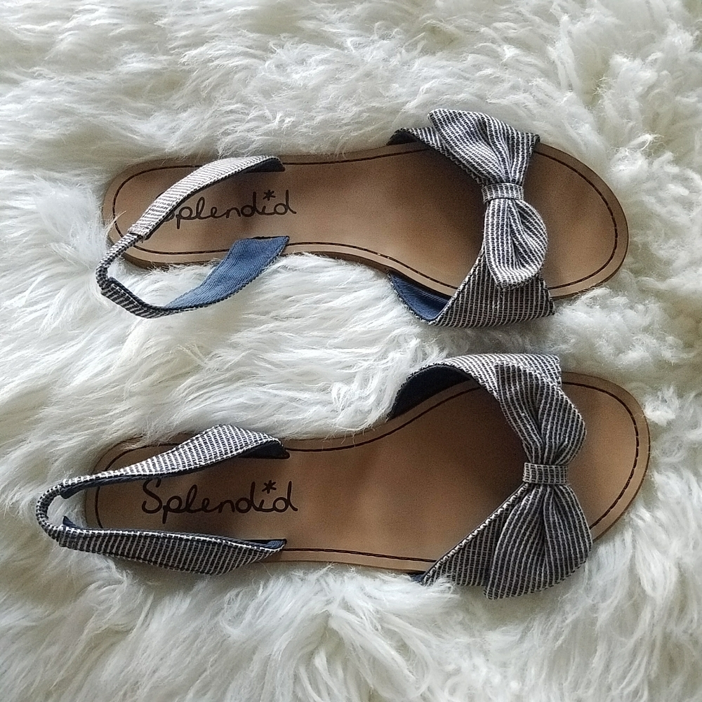 SPLENDID Blue & White Striped Cancun Bow Sandals